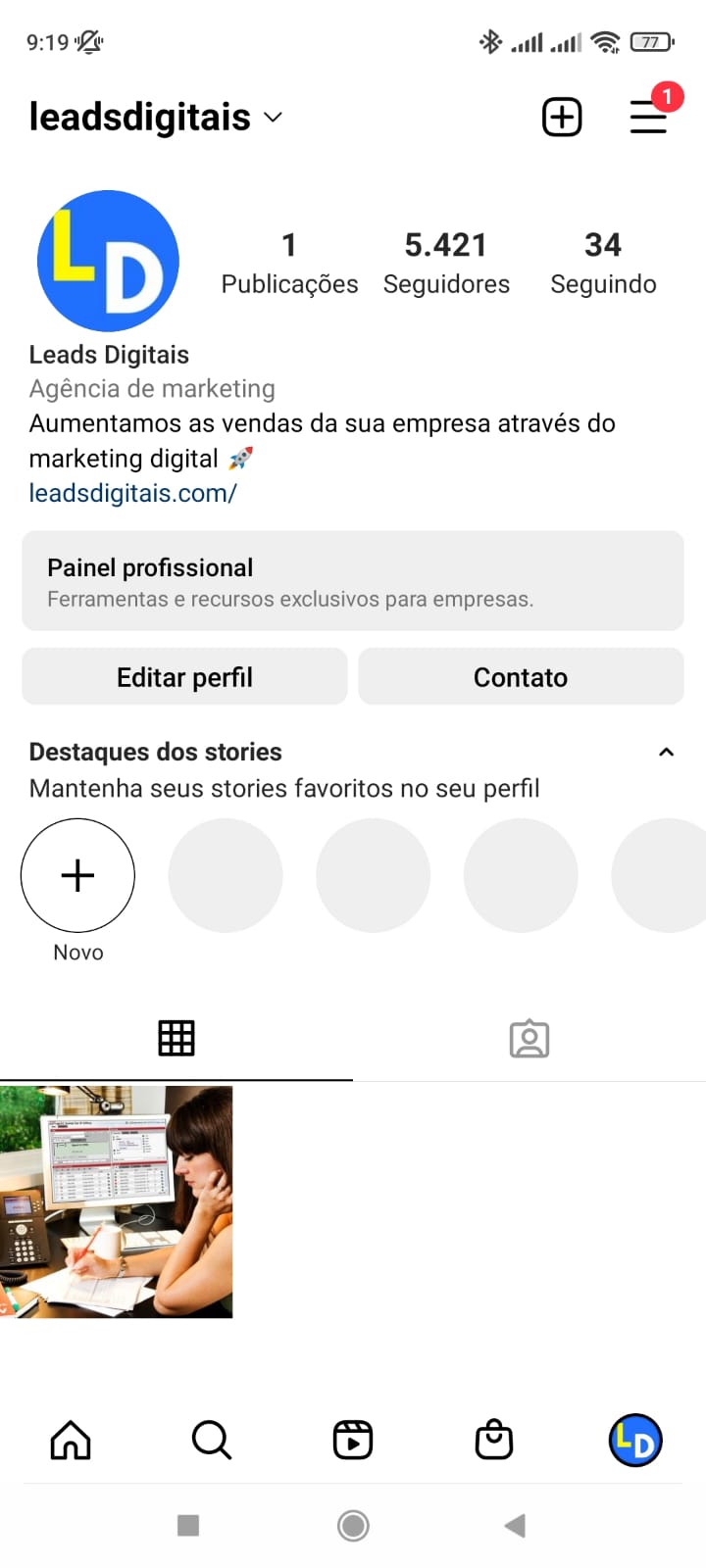 perfil comercial do instagram